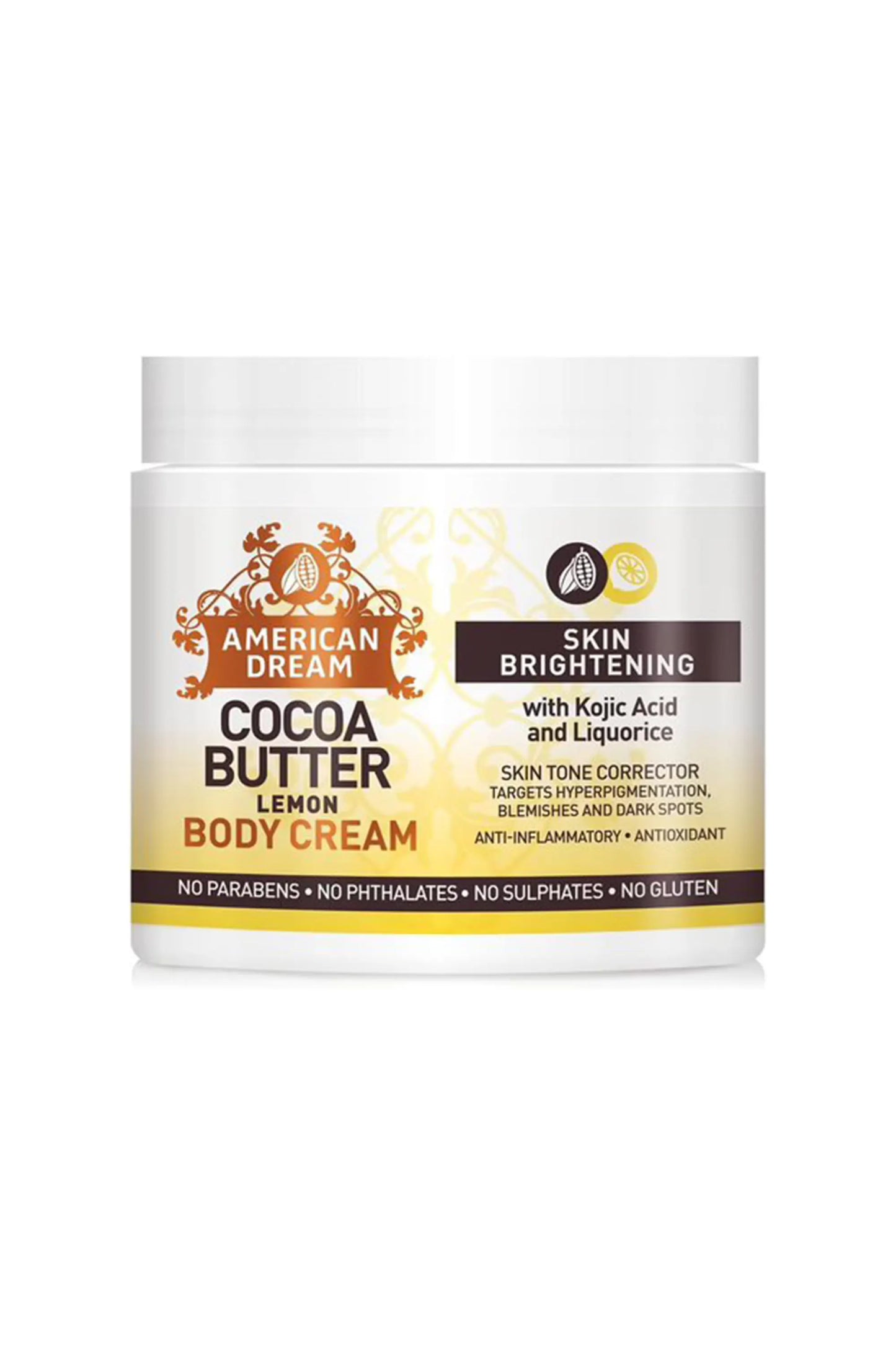 American Dream Cocoa Butter Lemon Cream With Kojic Acid & Liquorice - Brightening 500ml