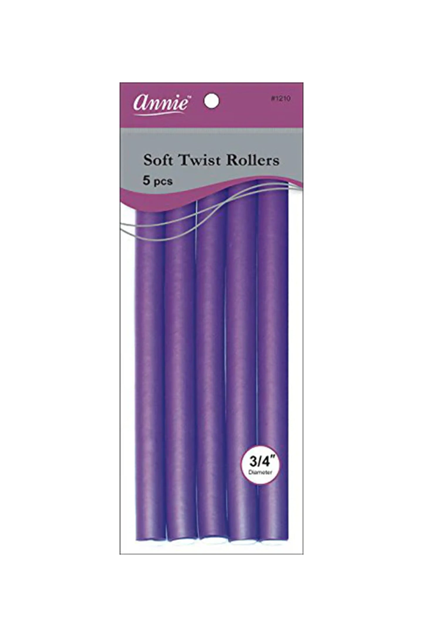 Annie 3-4" 5 Ct. Soft Twist Rollers Purple 10" Long #1210