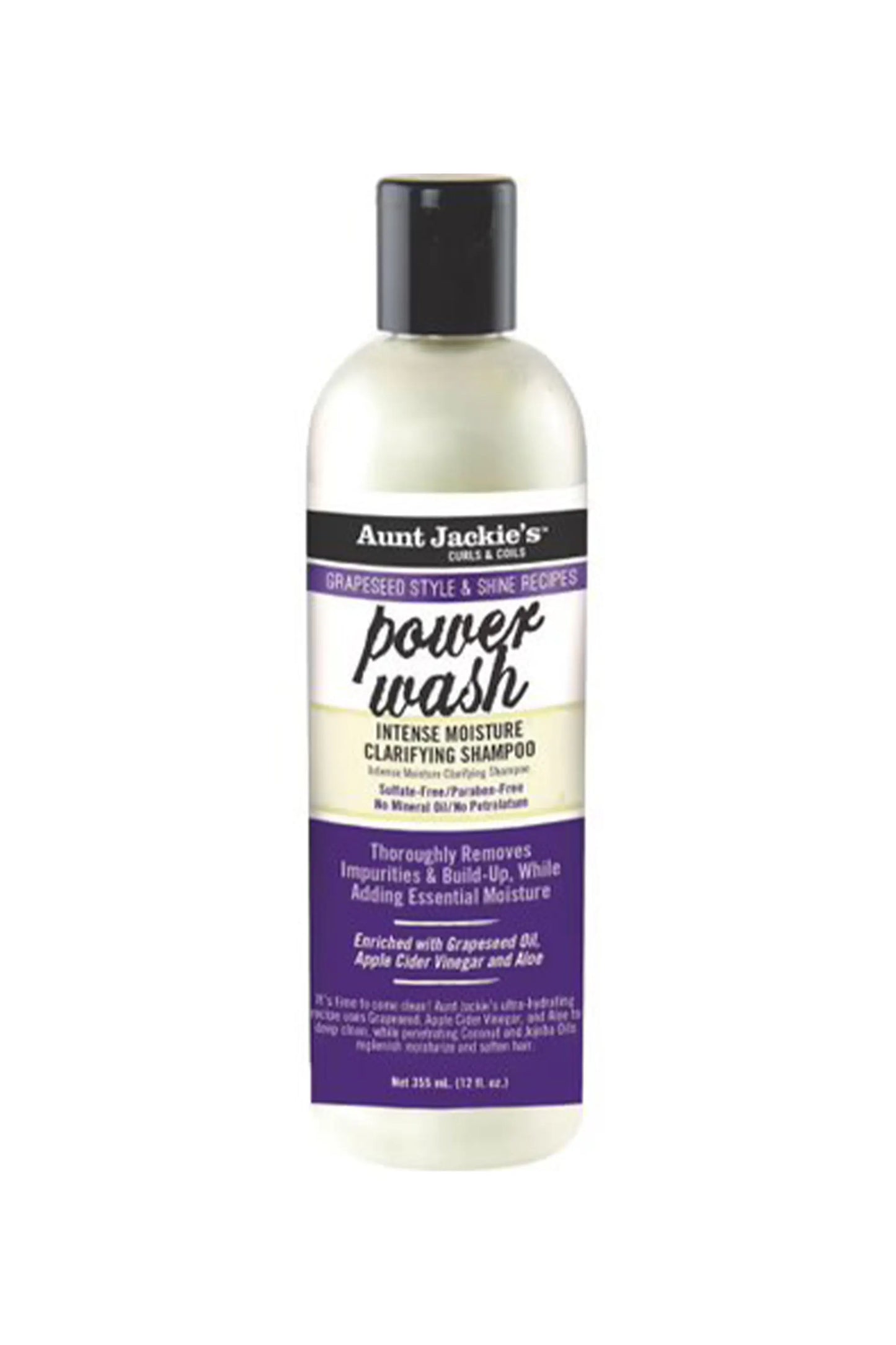 Aunt Jackie's Grapeseed Style & Shine Recipes POWER WASH Intense Moisture Clarifying Shampoo 355 ML / 12 Oz