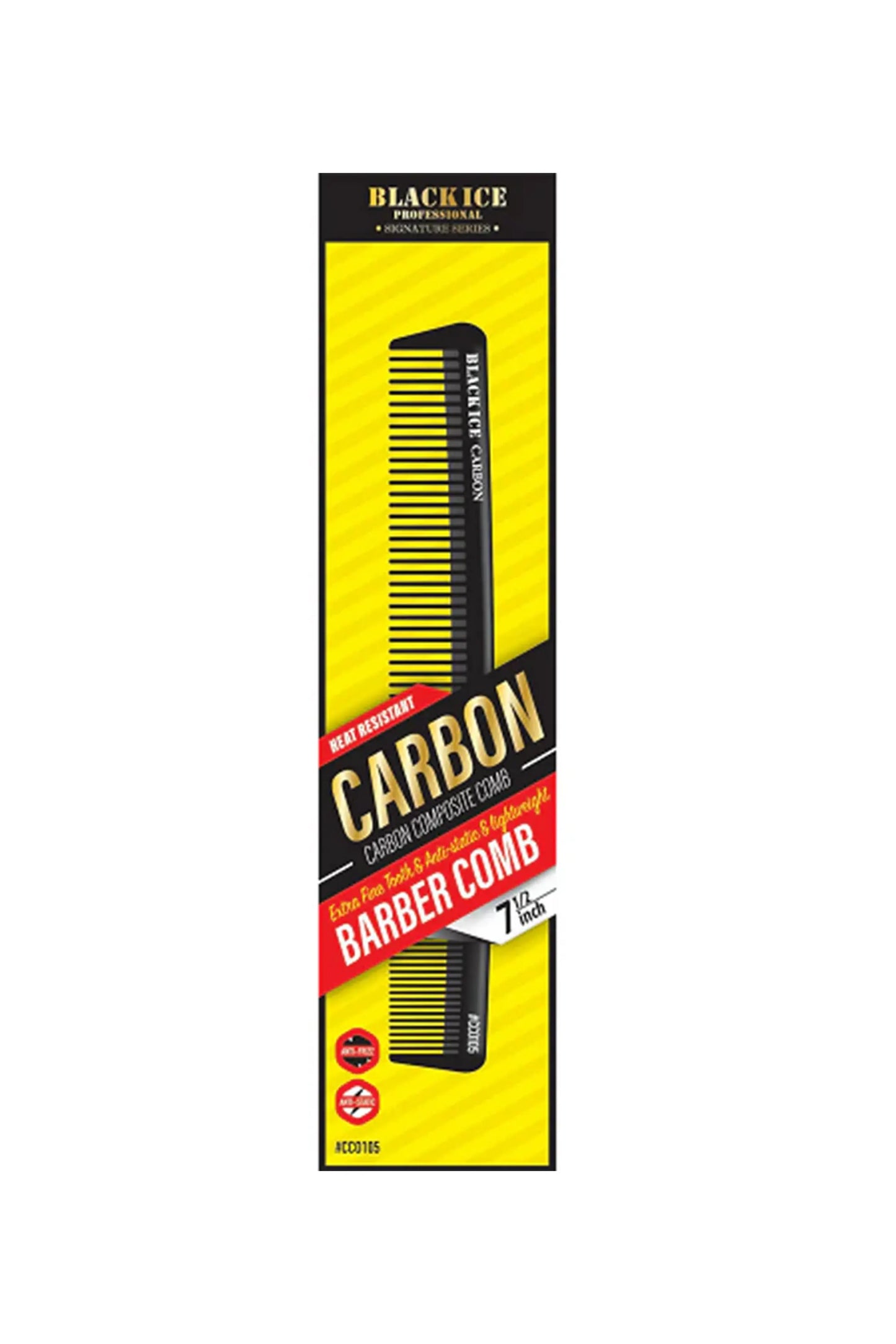 Black Ice Professional Carbon Barber Comb - 7.5in