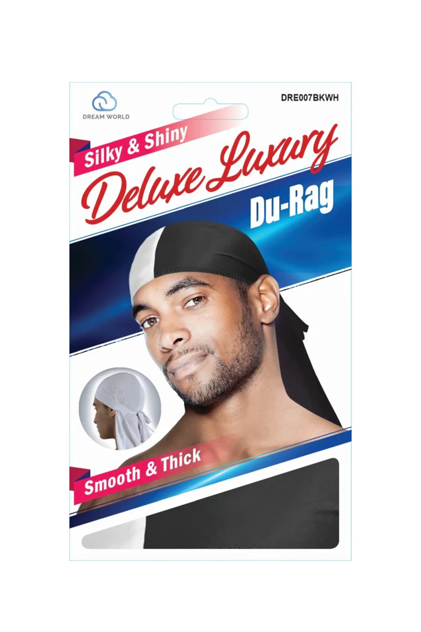 Dream World Deluxe Luxury Du-Rag Black And White - Dre007Bkwh