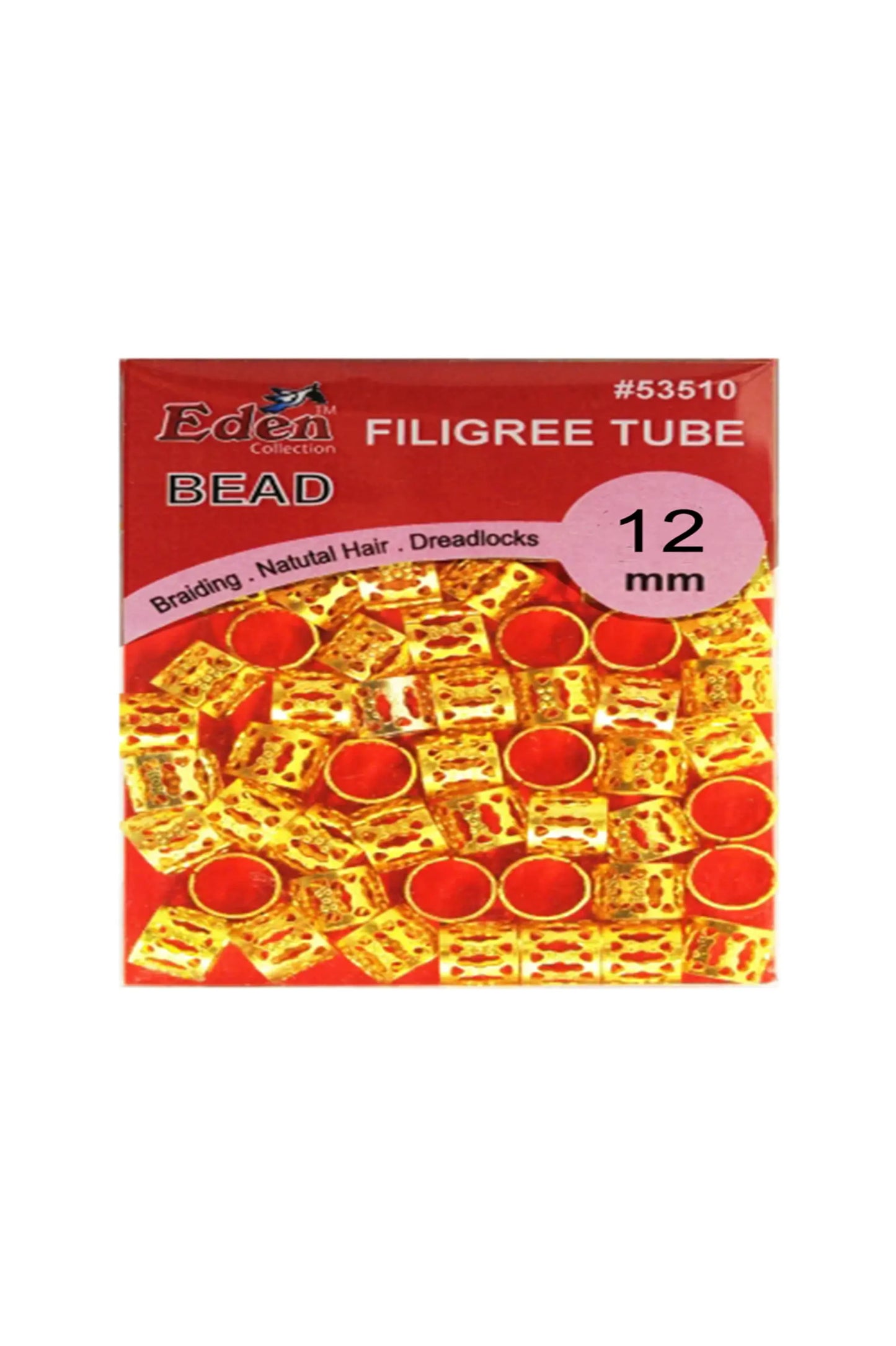 Eden Gold Filigree Tube Metal Hair Beads - 12Mm