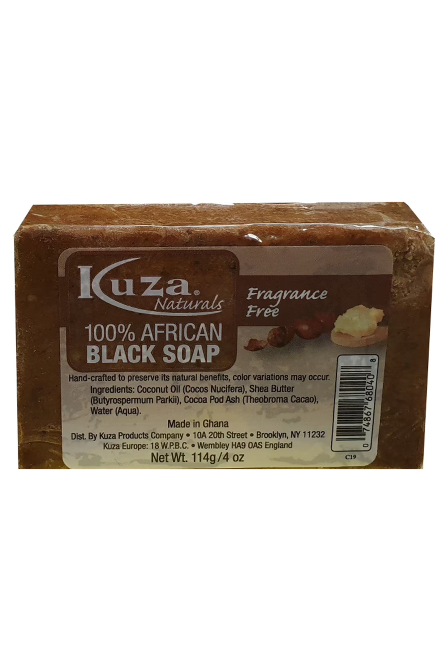 Kuza Naturals Fragrance Free 100% African Black Soap 114 G