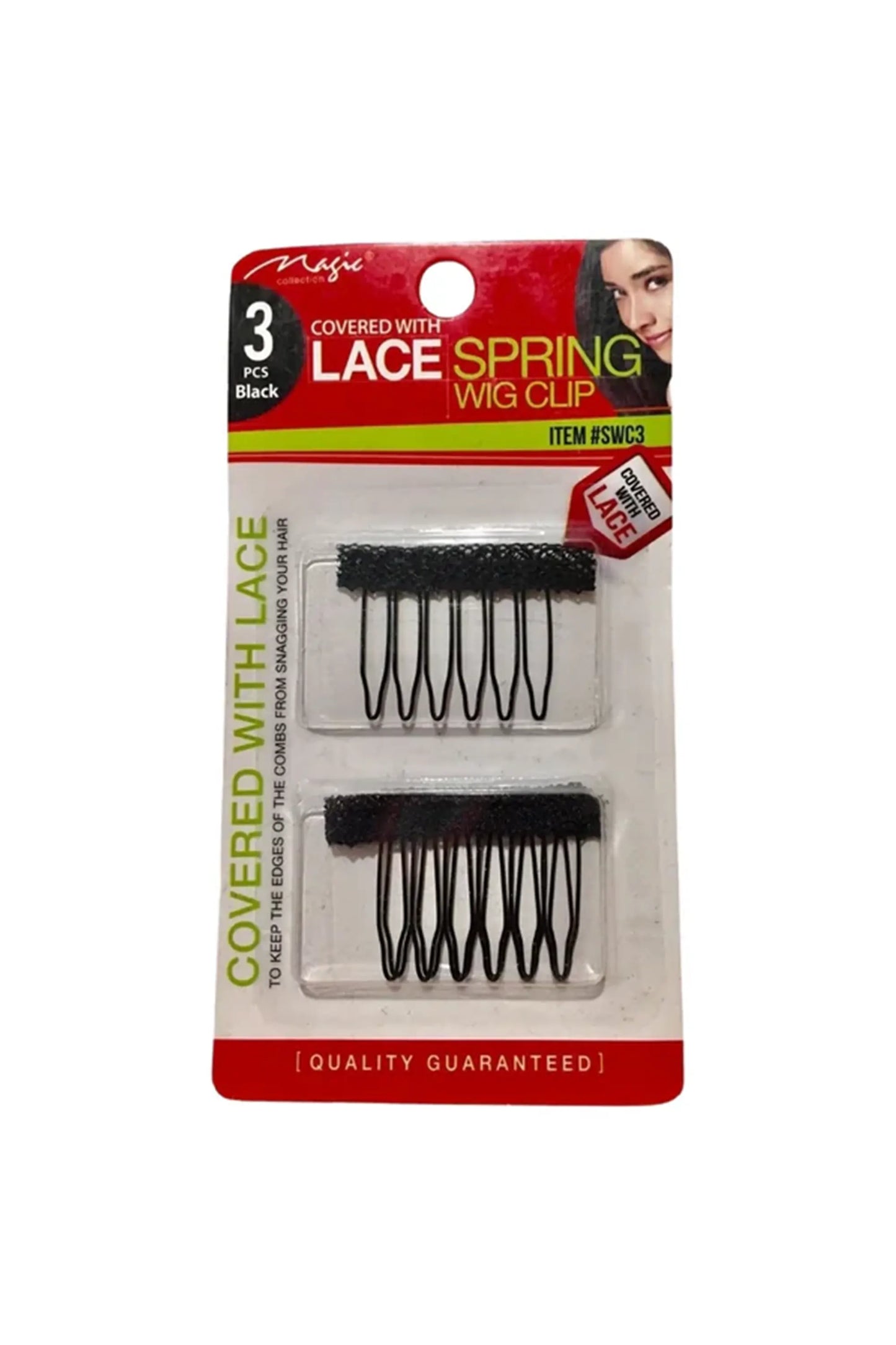Magic Collection 3Pcs Lace Covered Spring Wig Clip - Item #Swc3