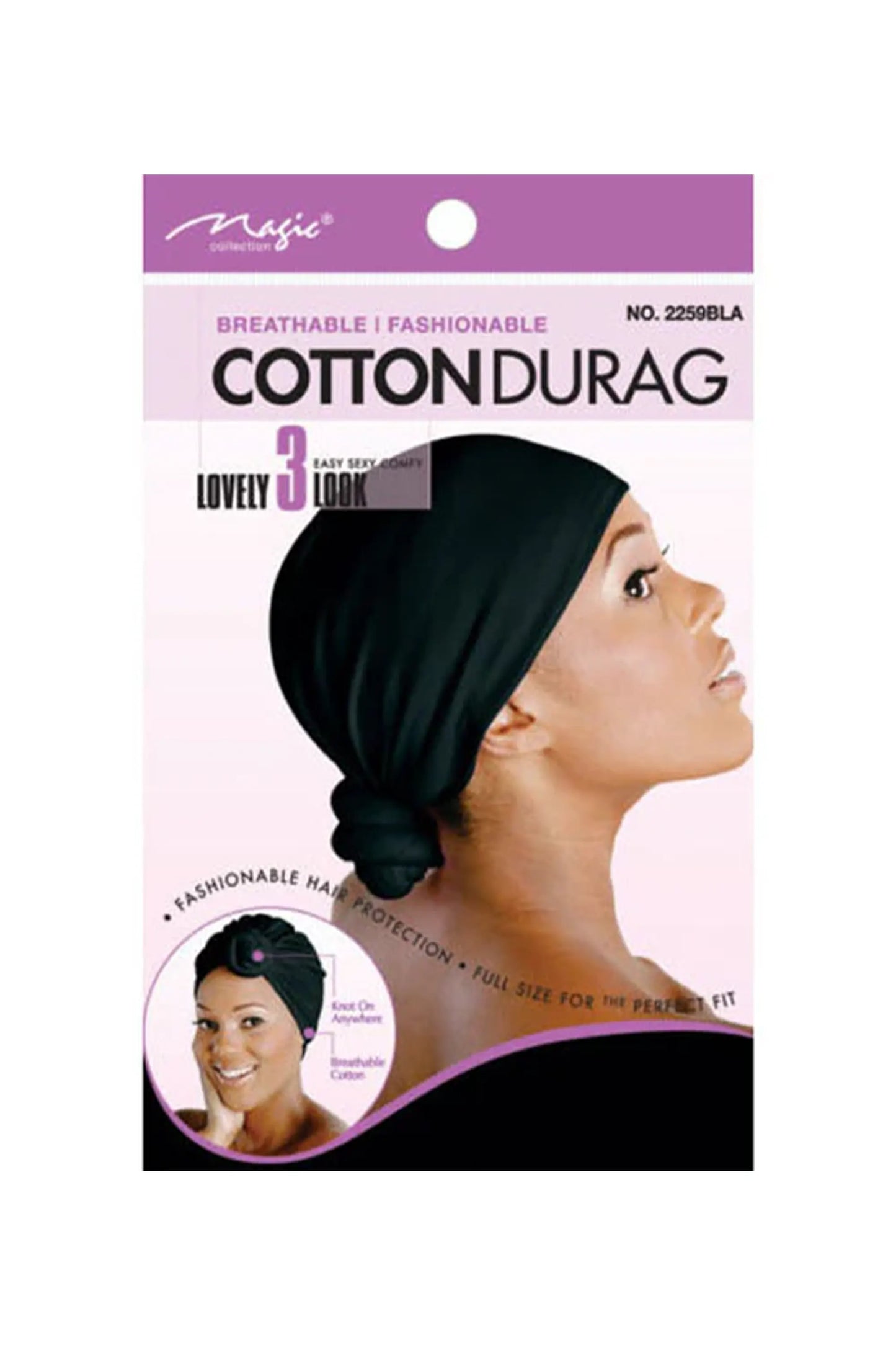 Magic Collection Cotton Durag Breathable Fashionable Black No.2259Bla