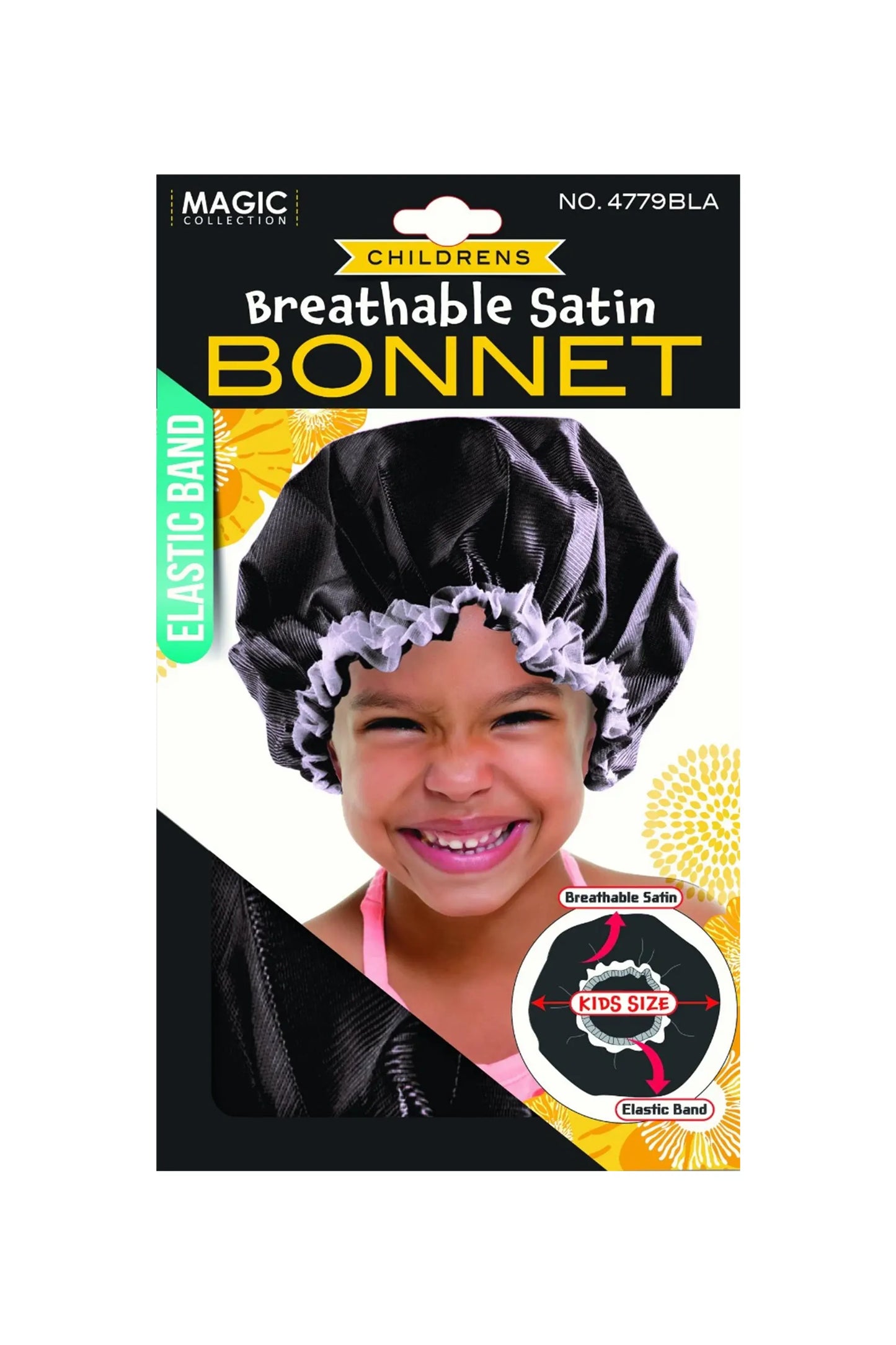 Magic Collection Kids Satin Bonnet Cap No.4779Bla