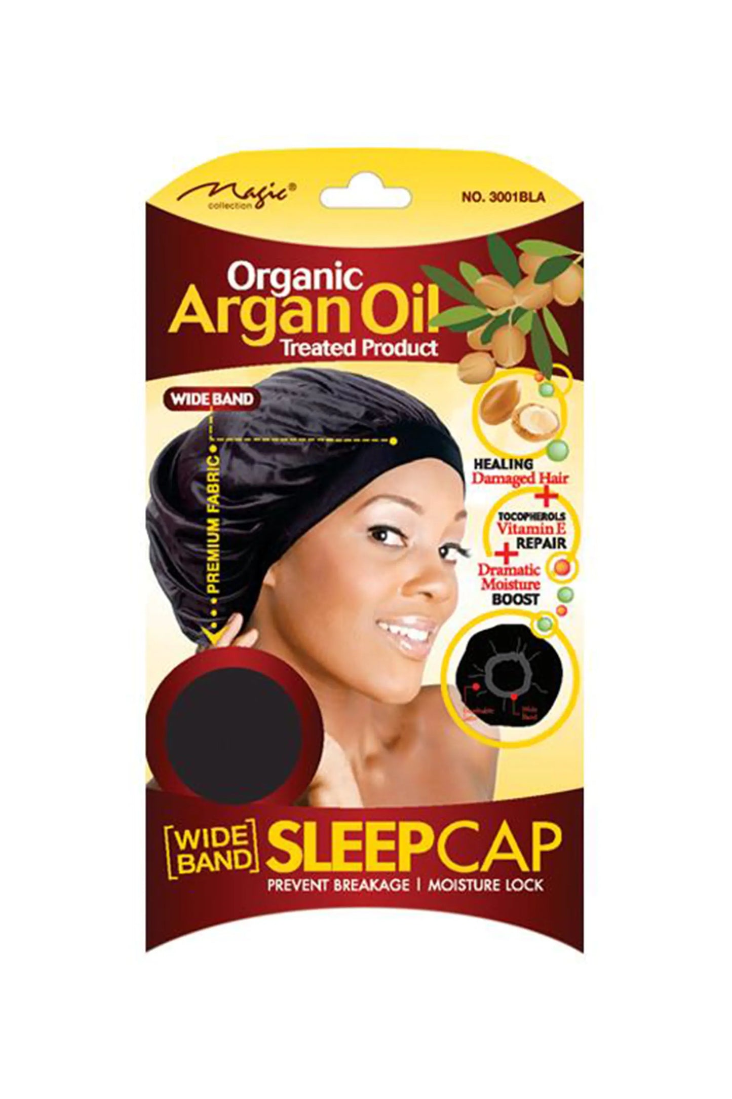 Magic Collection Organic Argan Oil Wide Band Sleep Cap No.3001Bla - U1