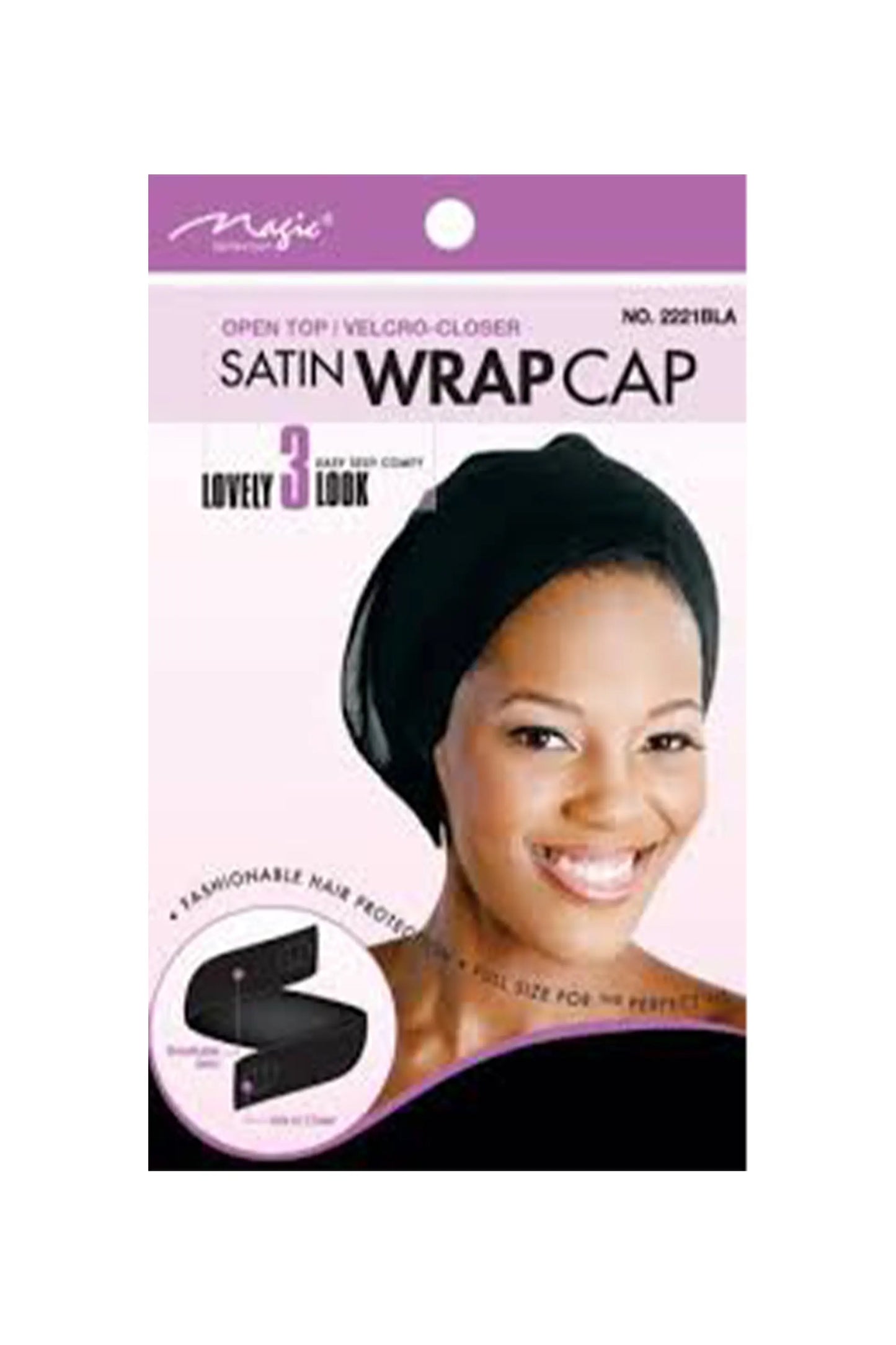 Magic Hair Collection Velcro-Closer Satin Wrap Cap No.2221Ast - Available In Blue-Red-Grey-White