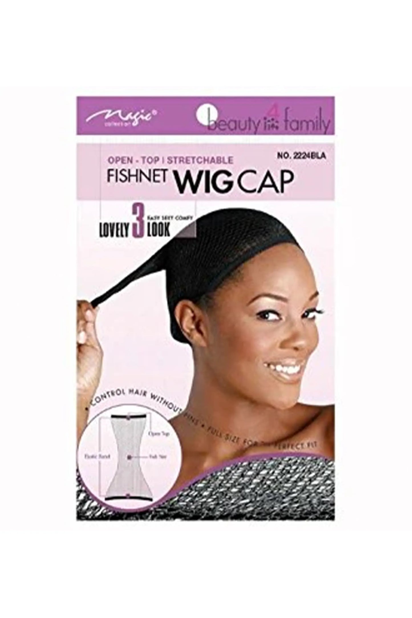 Magic Open Top Stretchable Fishnet Wig Cap 2224Bla