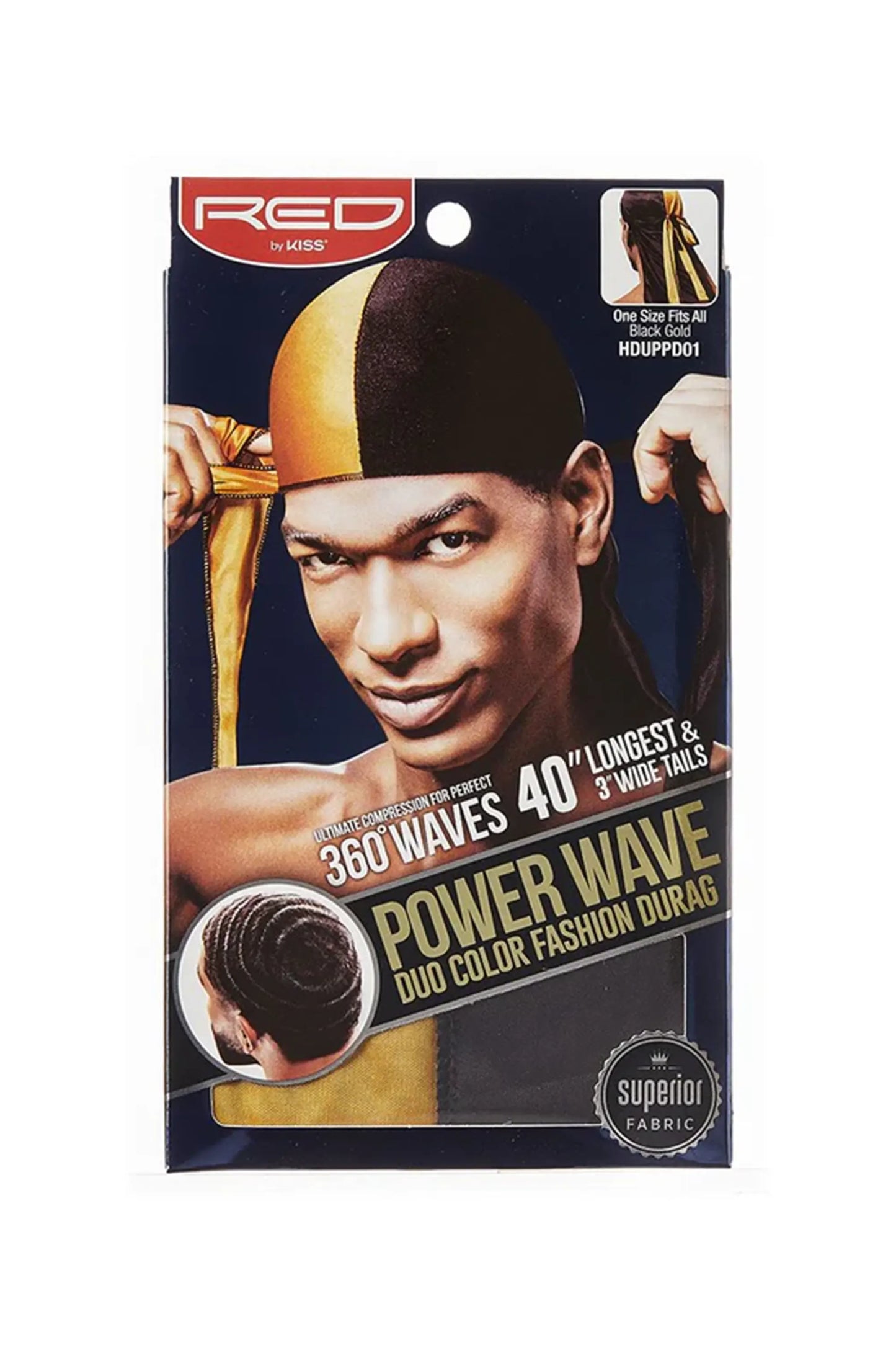 Red By Kiss Power Wave Duo Colour Fashion Durag - Black Gold Hduppd01