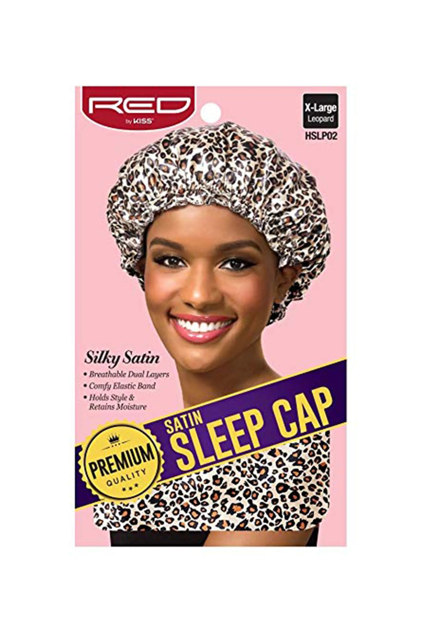 Red By Kiss Premium Quality Silky Satin Sleep Cap X-Large, Leopard-Hslp02