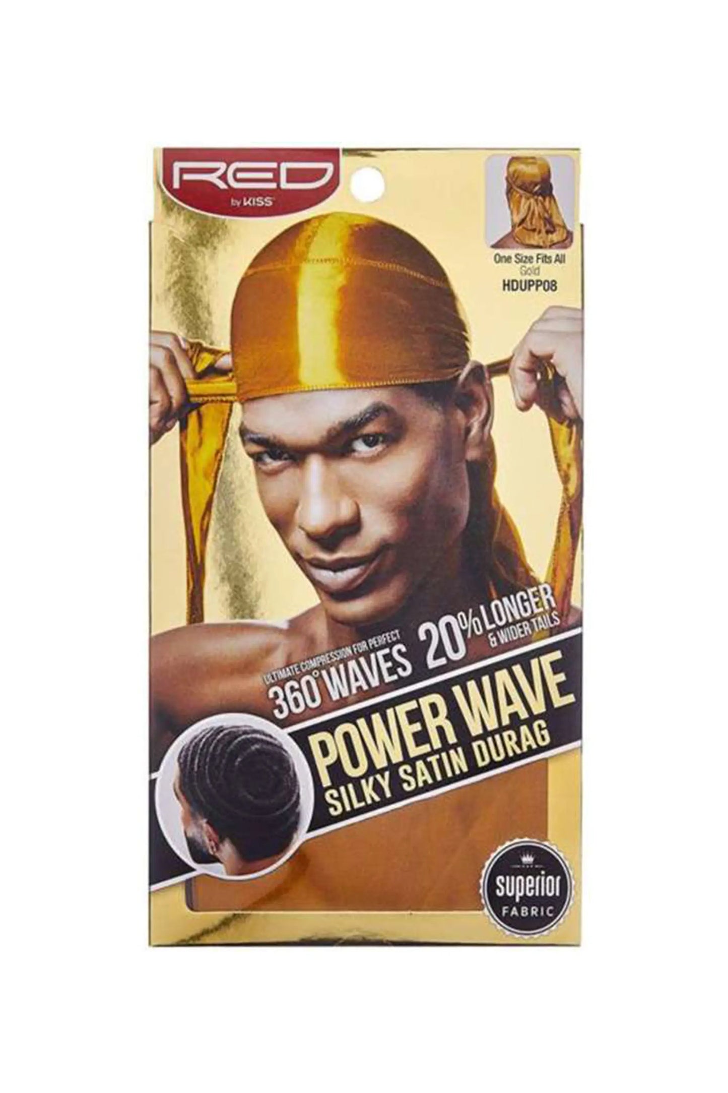Red By Kiss Wave Cap Power Wave Silky Satin Durag - Gold Hdupp08