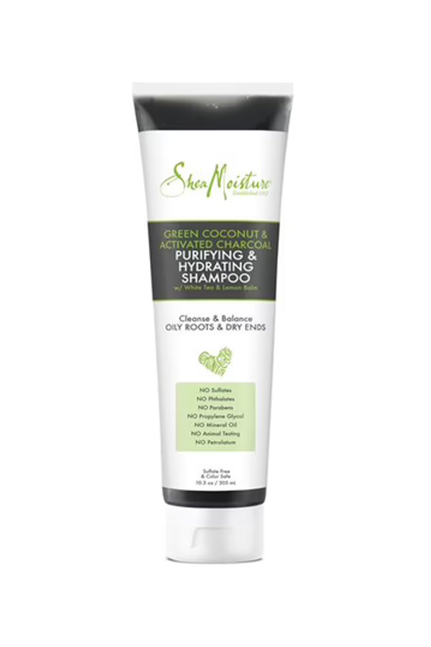 Shea Moisture GREEN COCONUT & ACTIVATED CHARCOAL PURIFYING & HYDRATING SHAMPOO 10.3 Oz / 305 Ml