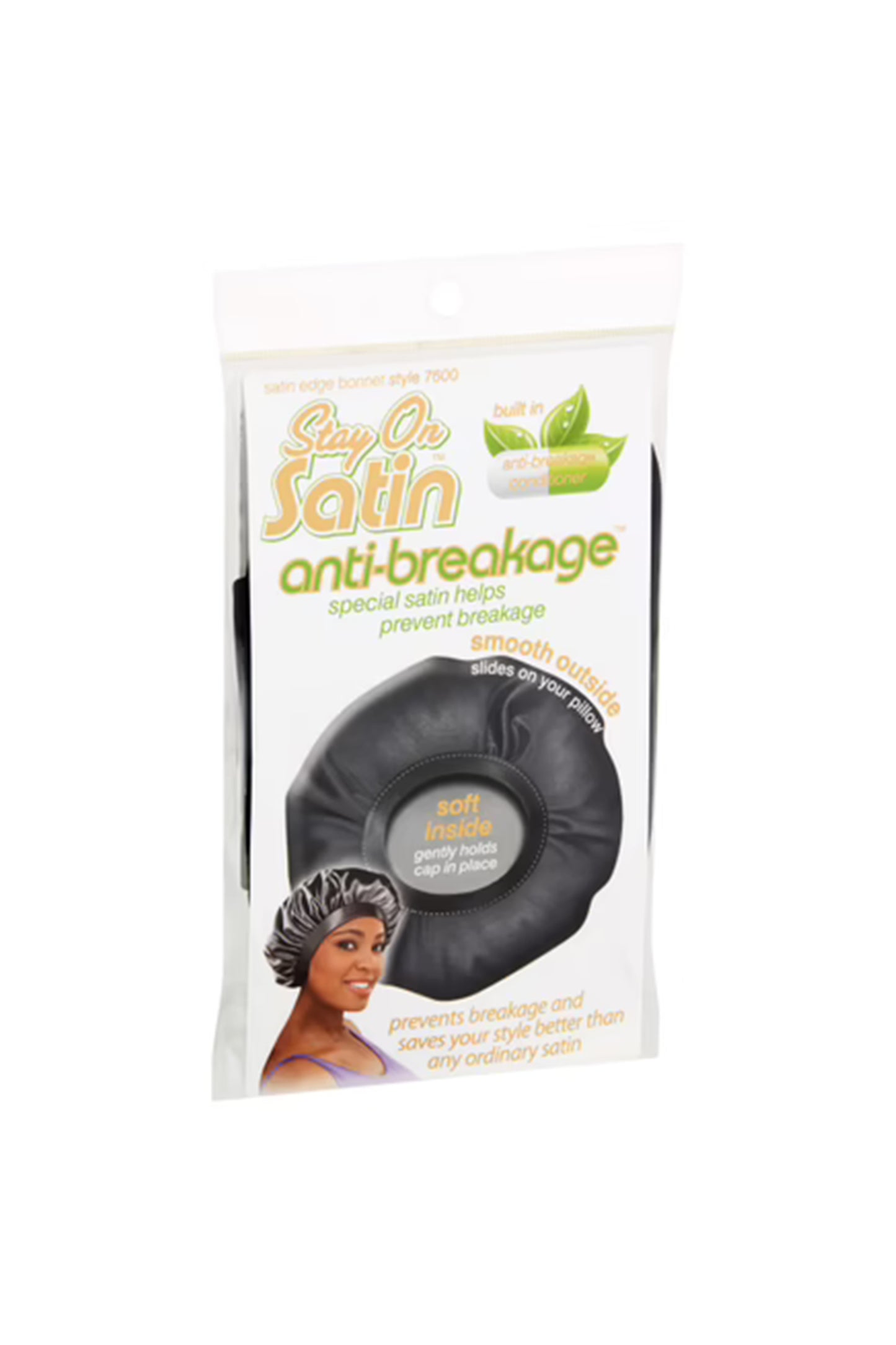 Stay On Satin Anti Breakage Edge Bonnet Black Style 7600