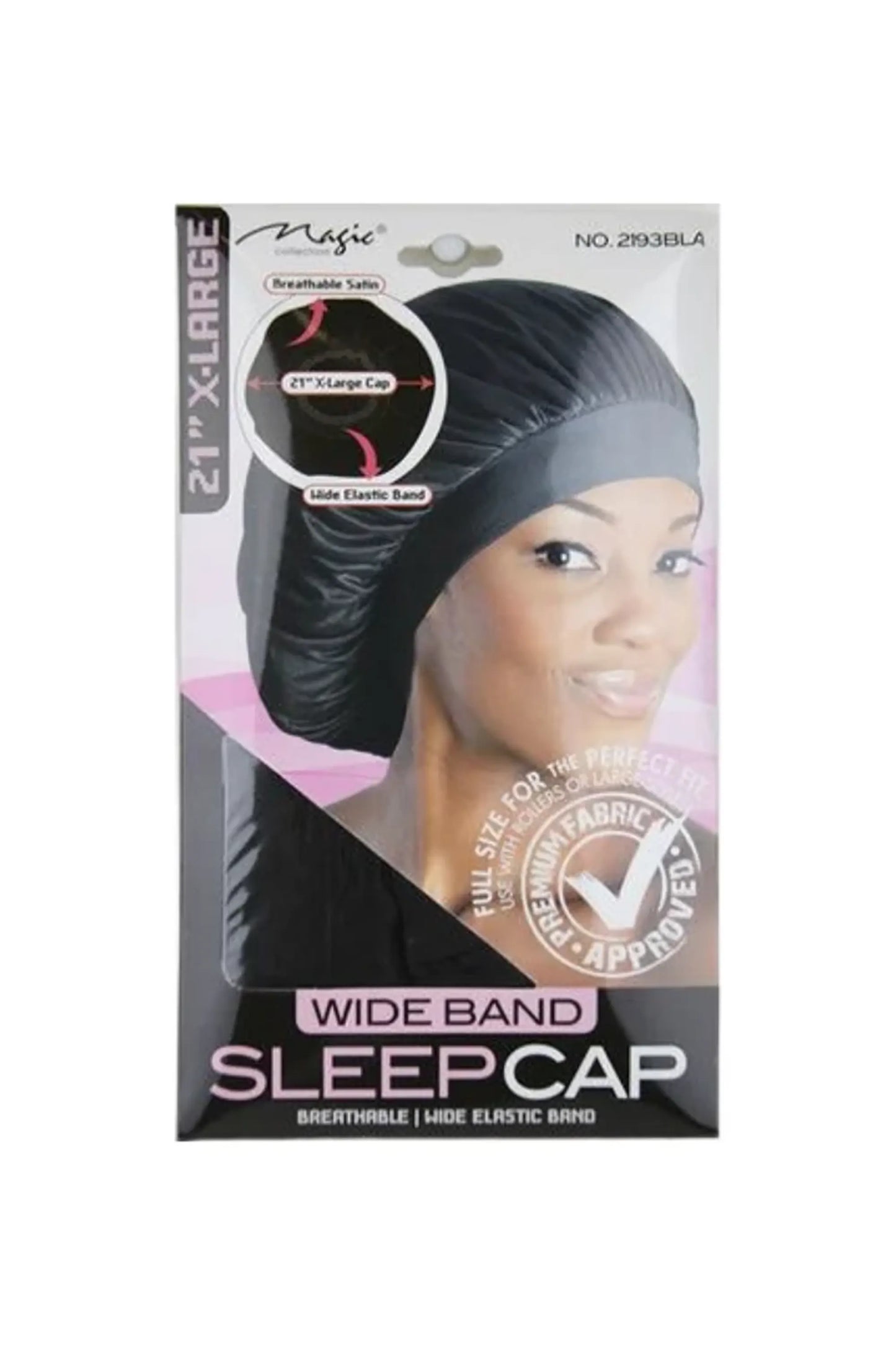 Wide Band 21" Xl Breathable | Elastic Band Satin Sleeping Cap Color Black-2193Bla