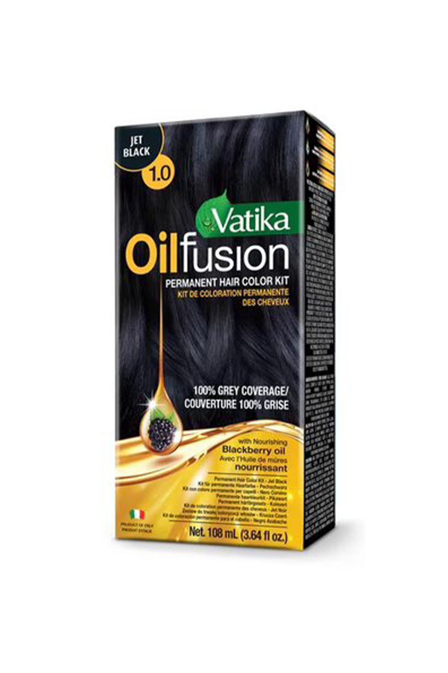 Dabur Vatika Oil Fusion Permanent Hair Color Kit 1.0 Jet Black 108 Ml