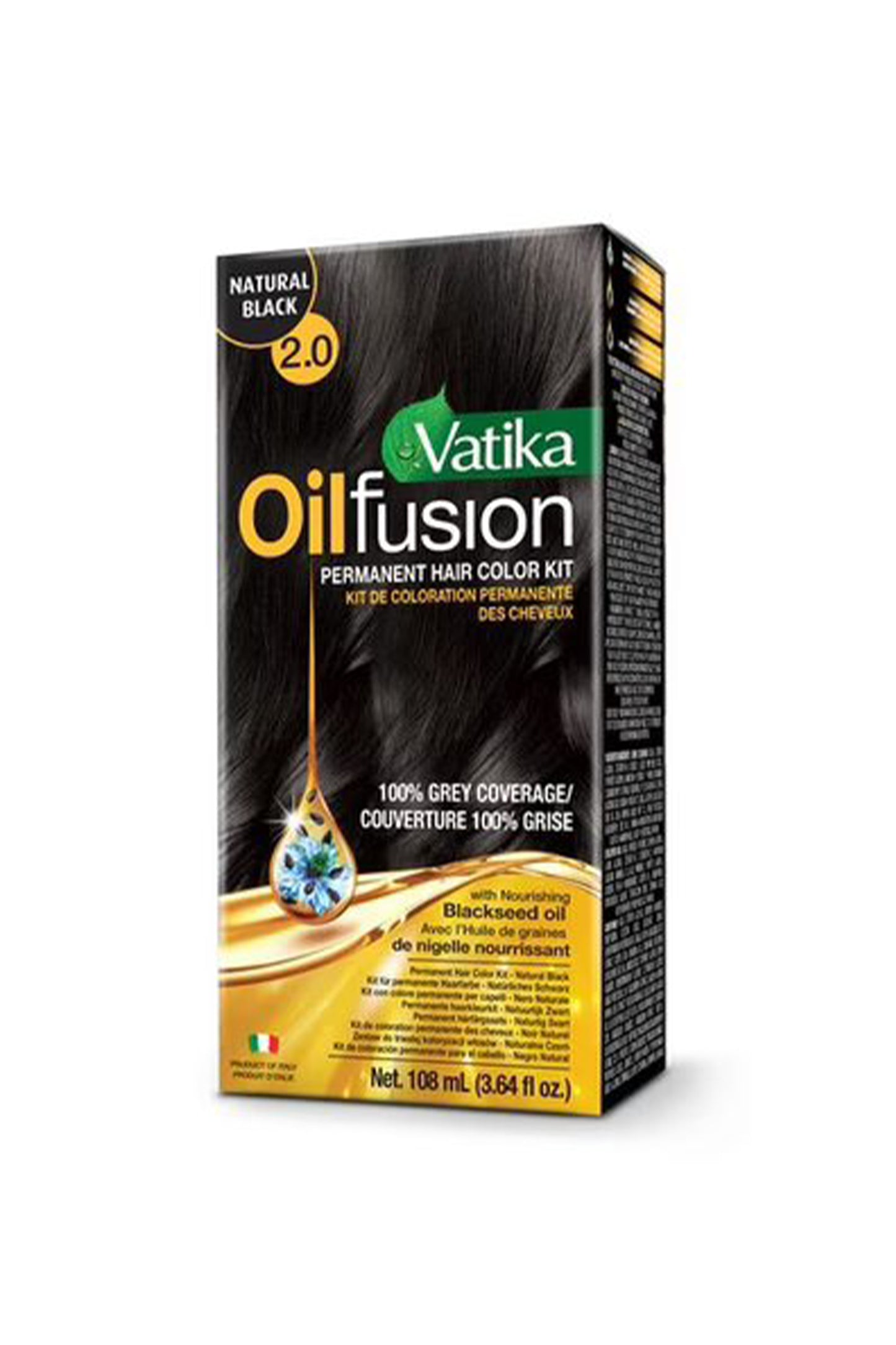 Dabur Vatika Oil Fusion Permanent Hair Color Kit 2.0 Natural Black 108 Ml