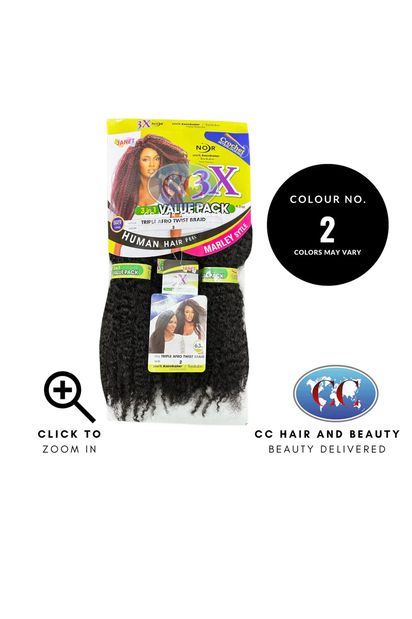 Janet Noir Triople Afro Twist Braid 3X - 3 in 1 Value Pack