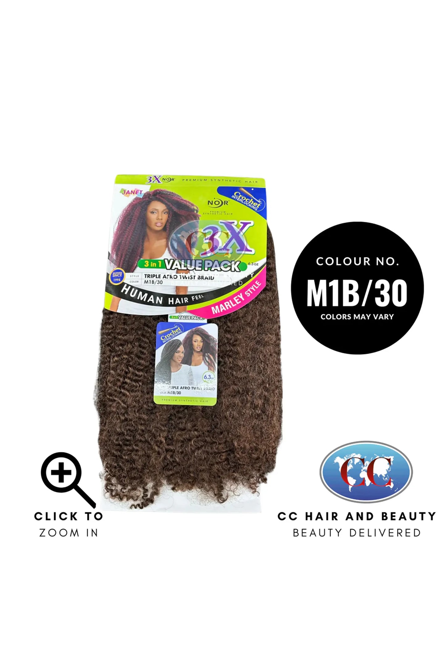 Janet Noir Triople Afro Twist Braid 3X - 3 in 1 Value Pack