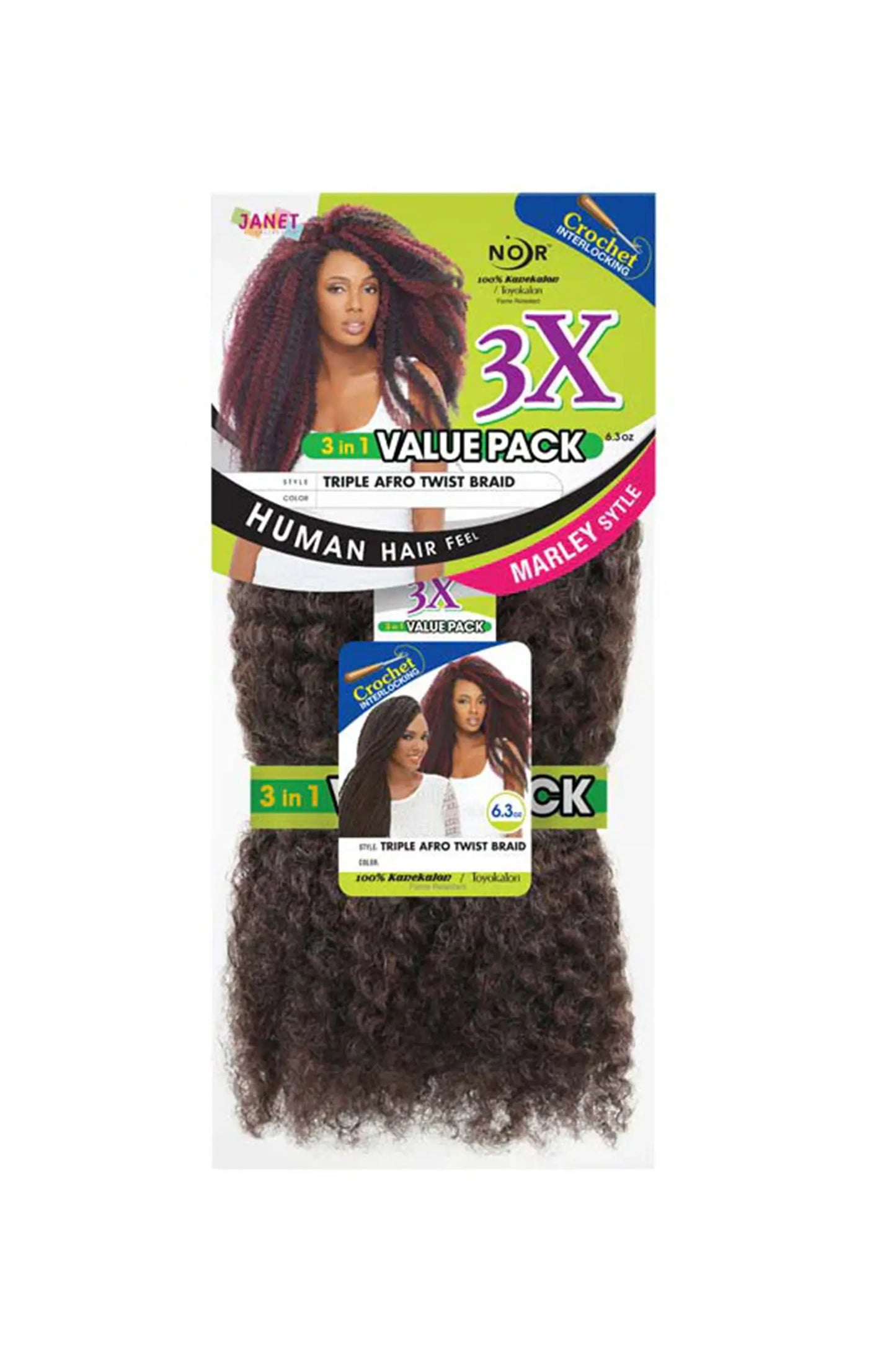 Janet Noir Triople Afro Twist Braid 3X - 3 in 1 Value Pack