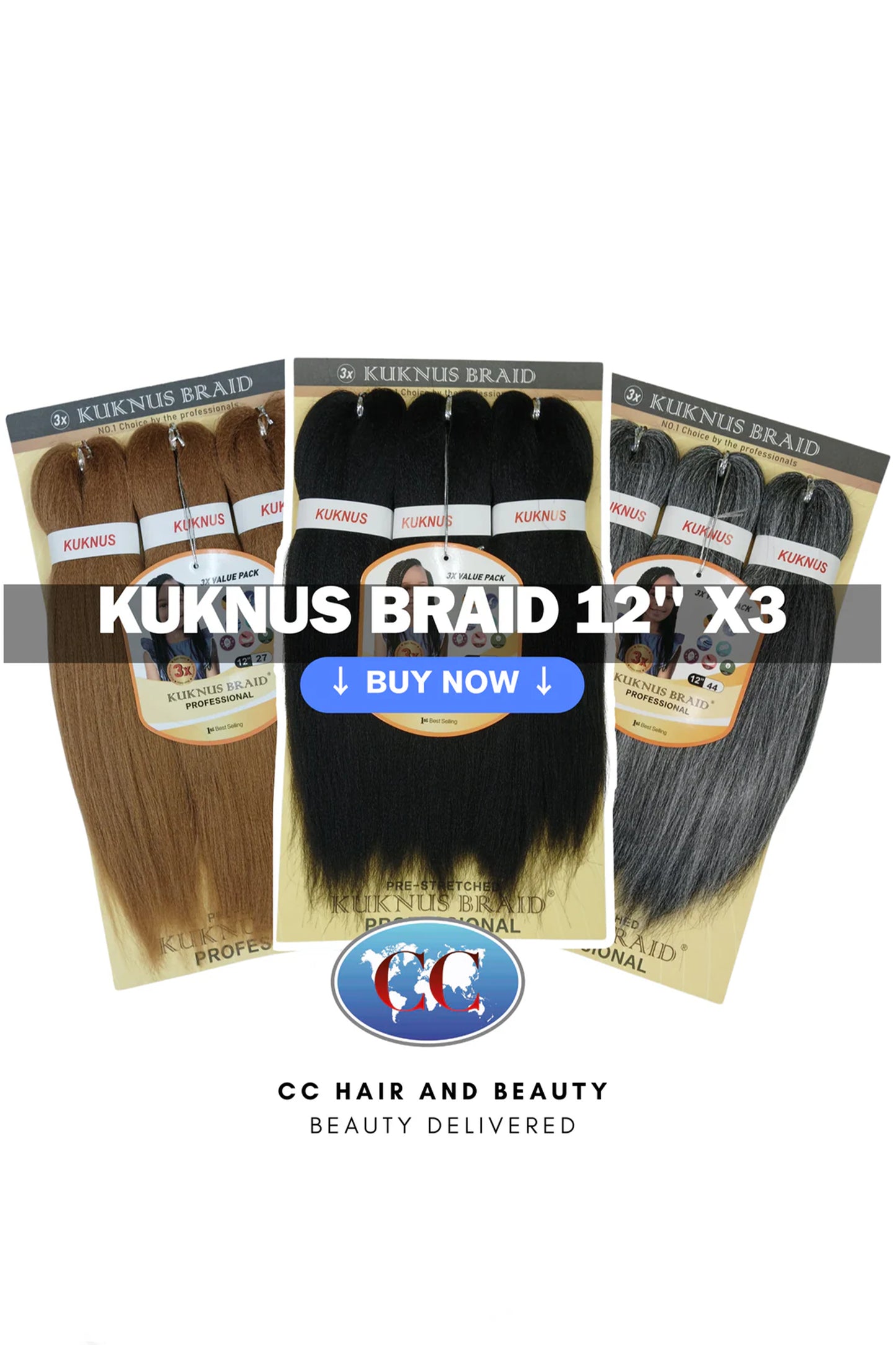 Kuknus Collection 12" X 3pcs Pack Pre Stretch Braids