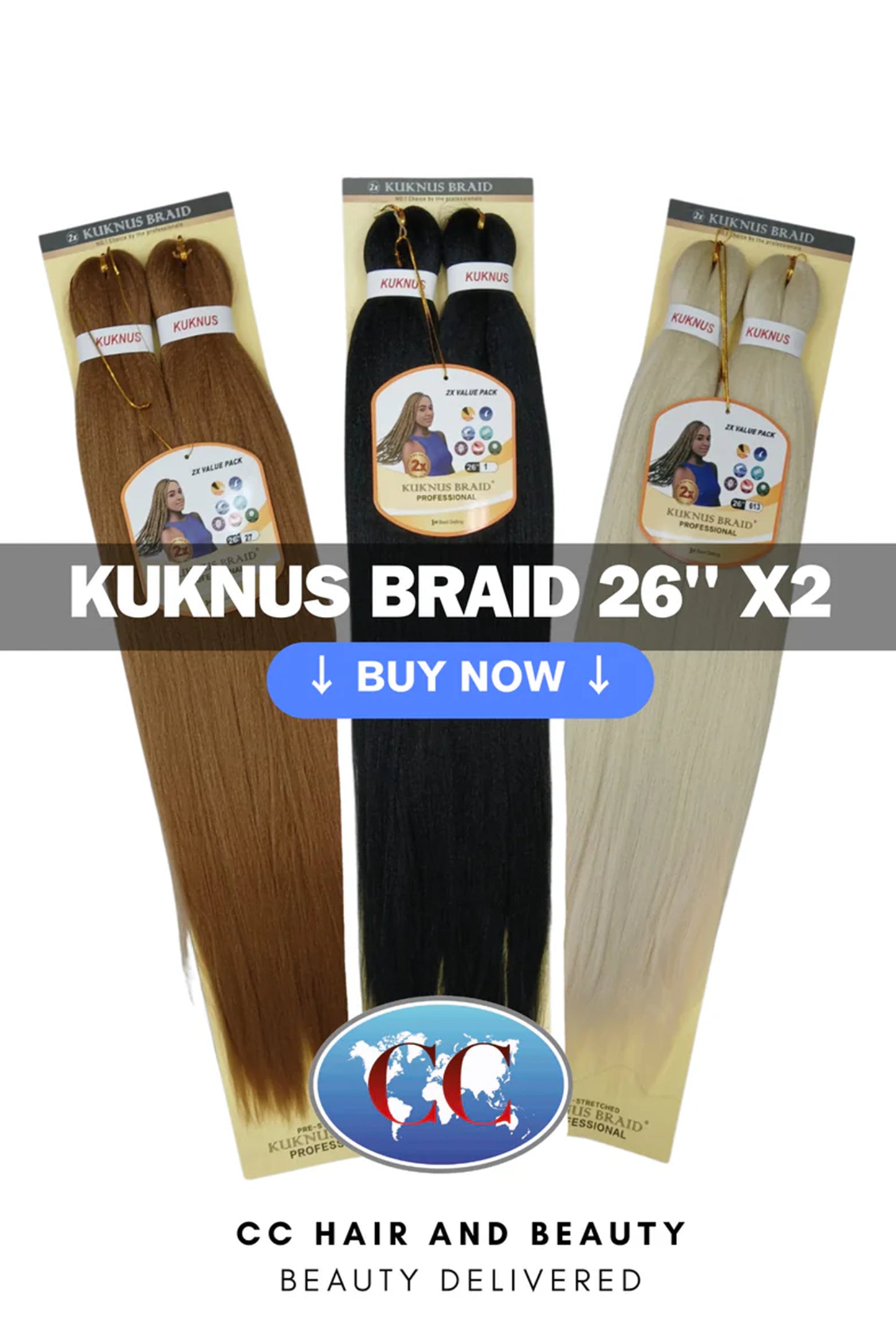 Kuknus Collection 26" X 2pcs Pack Pre Stretch Braids