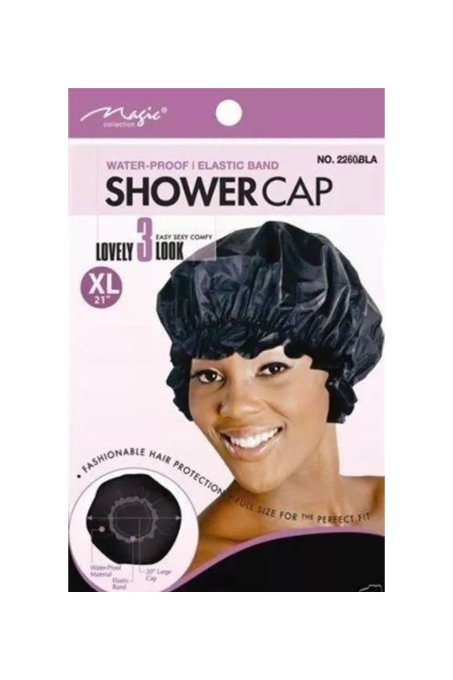 Magic Collection Water Proof Shower Cap 20" Large No.2214Bla