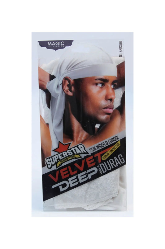 Magic Superstar Premium Fabric Velvet Deep Wave Durag White