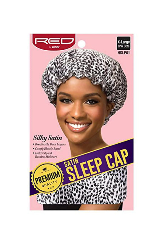 Red By Kiss Premium Quality Silky Satin Sleep Cap X-Large, Black & White Dots-HSLP01